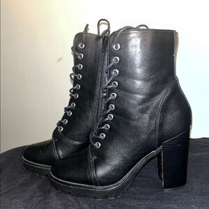 Hot Topic Black Lace-Up Combat Boots with Chunky‎ Heel Size 10